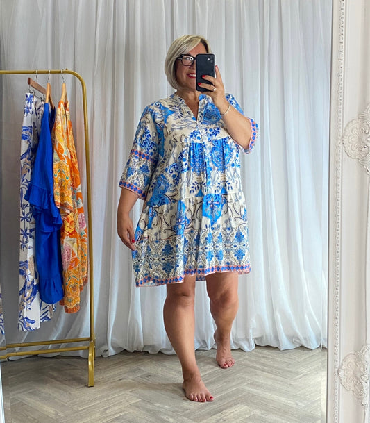 Blue And White Boho Tunic