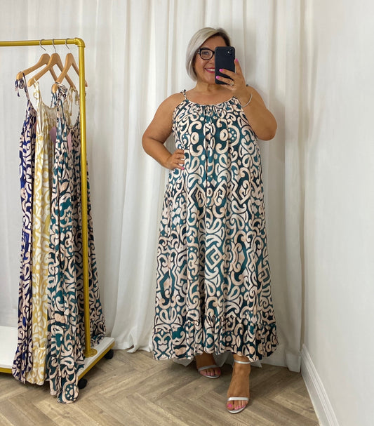 Dark Green Frill Hem Maxi Dress