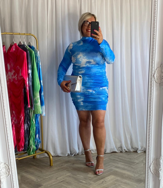 Vibrant Blue Ruched Bodycon Dress