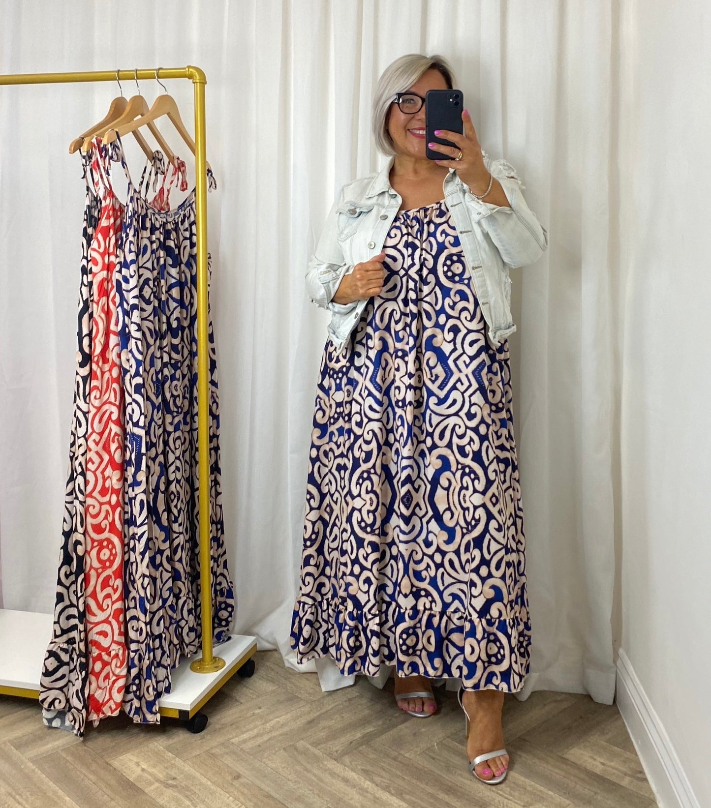 Navy Frill Hem Maxi Dress