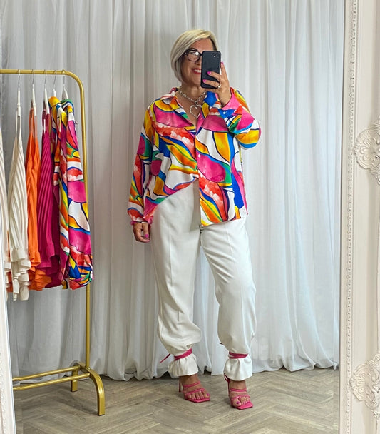 White Multi Colour Shirt