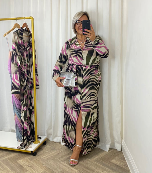 Black And Pink Midaxi Shirt Dress