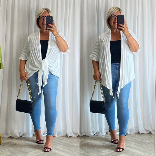White Pleated Tie Top