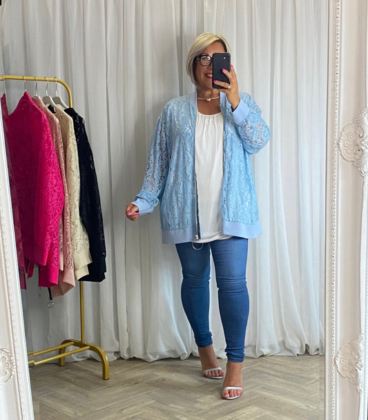 Lace Blazer In Sky Blue