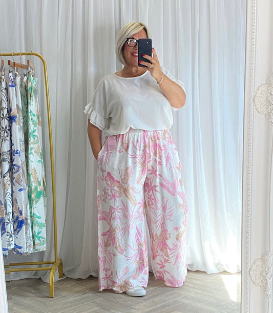 Pink And Beige Wide Leg Trousers