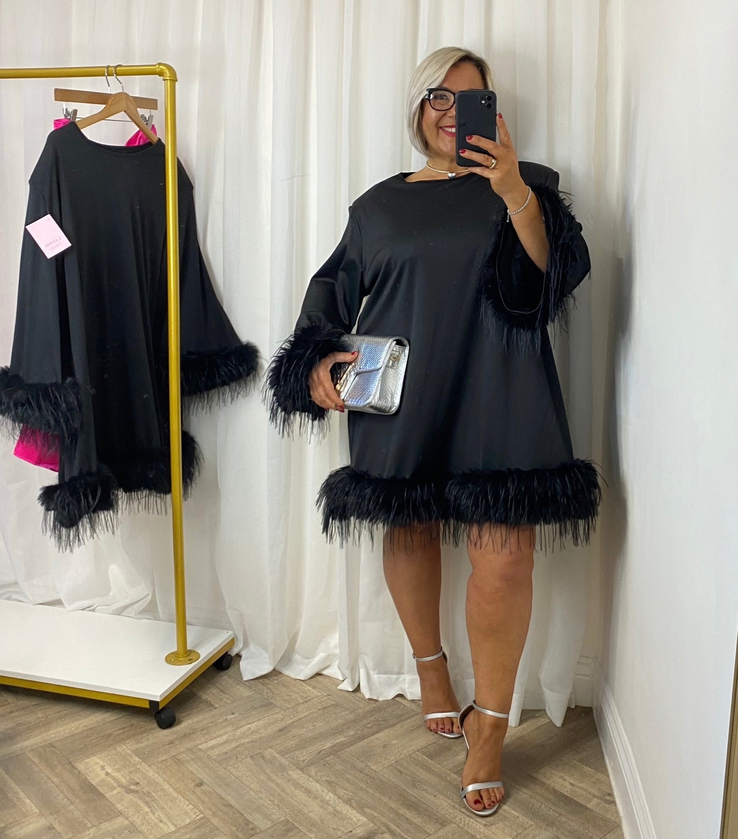 Feather Trim Dress In Black
