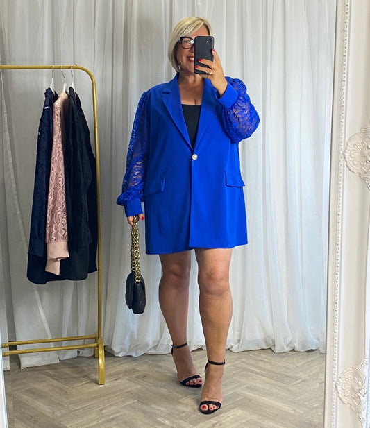 Cobalt Blue Lace Sleeve Blazer