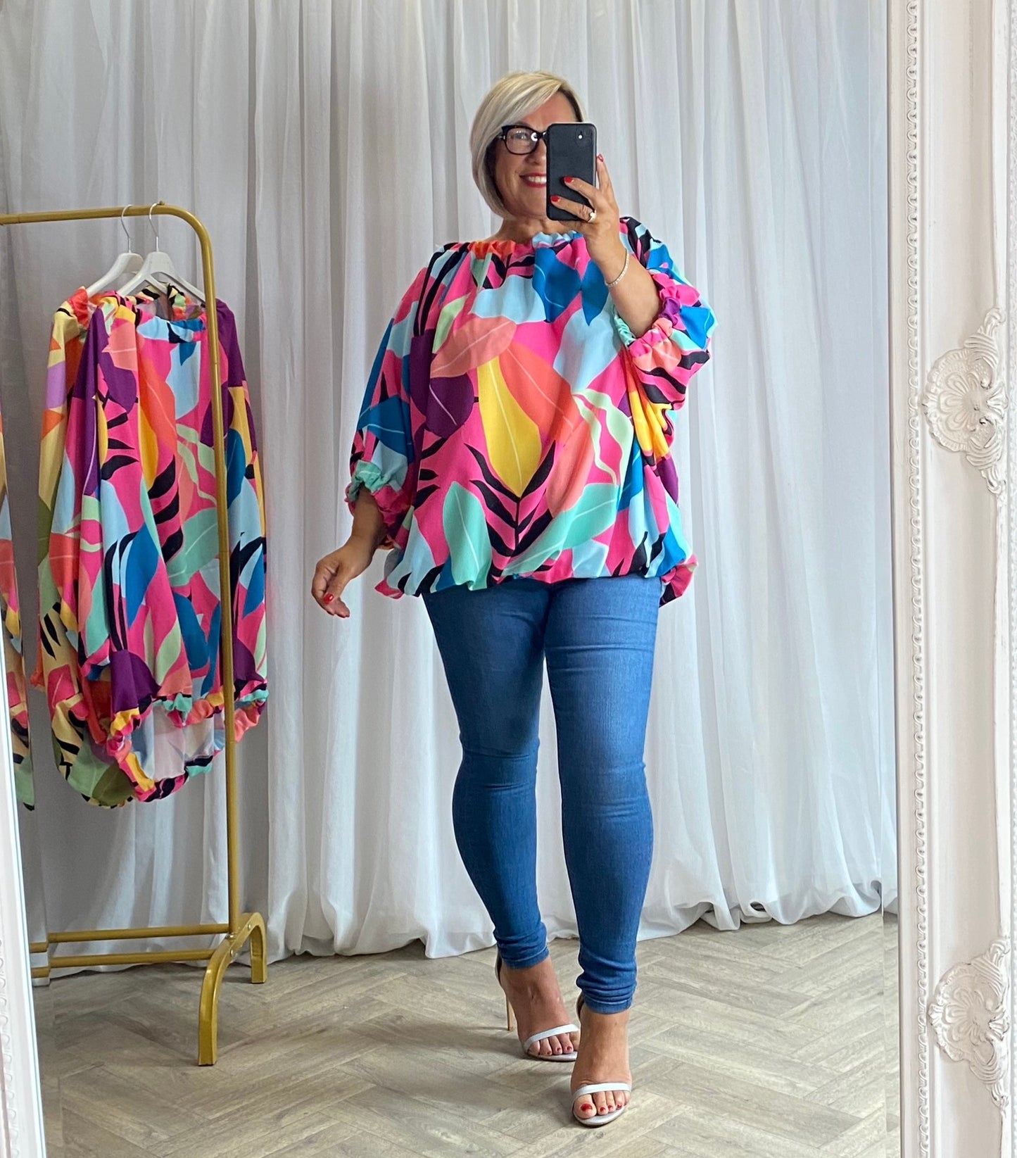 Oversize Blue Multi Pattern Top