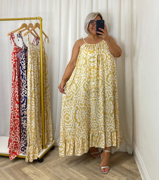 Yellow Frill Hem Maxi Dress