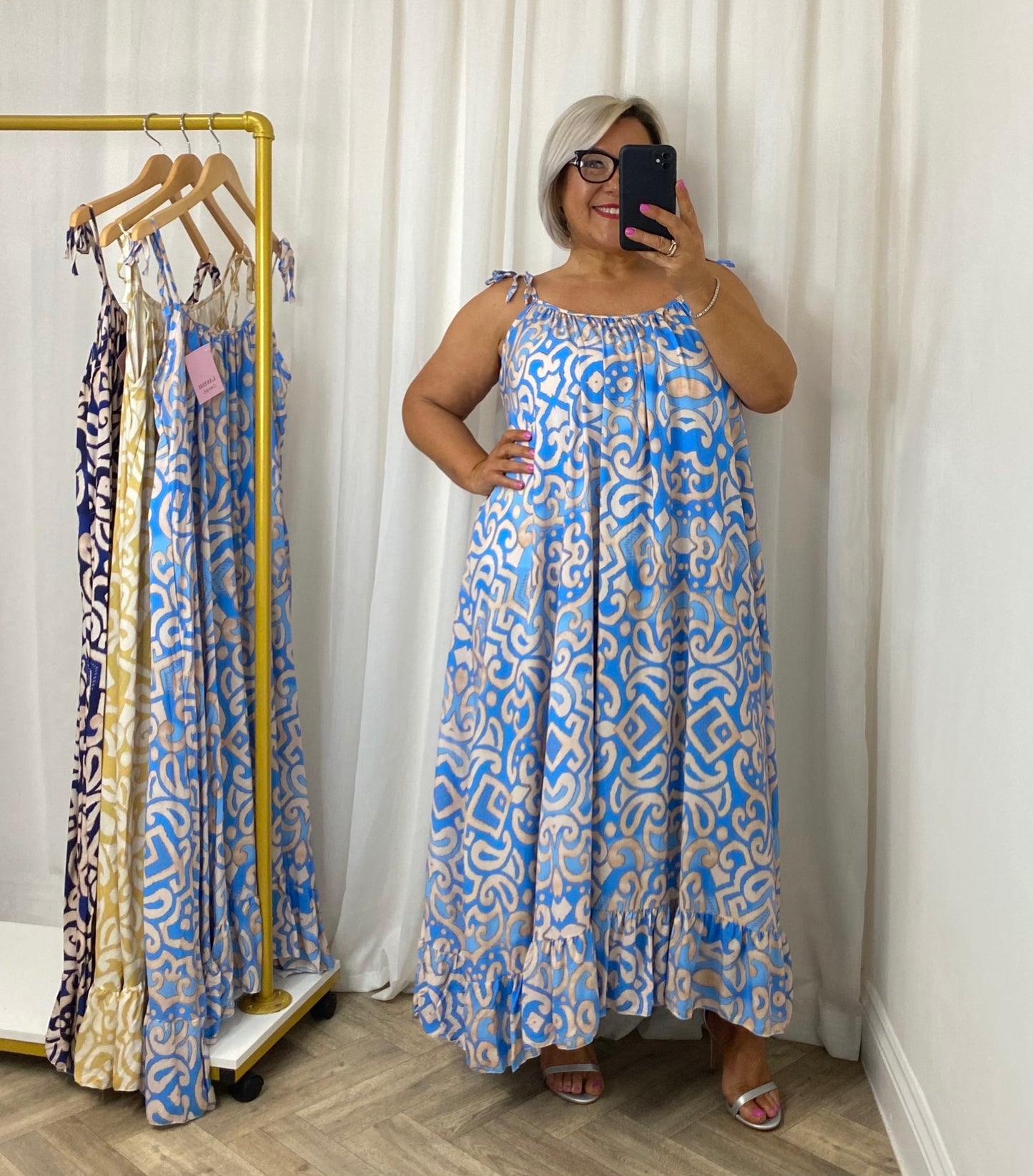Sky Blue Frill Hem Maxi Dress