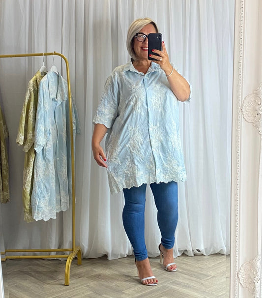 Luxe Embroidered Sky Blue Shirt